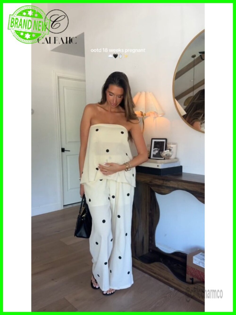 Polka Dot Strapless Tube Top Wide Leg Pants Lounge Set 2 Piece - Picture 5 of 6
